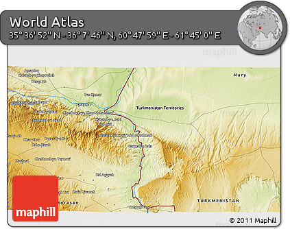 Physical 3D Map of the Area around 35° 52' 19" N, 61° 16' 29" E