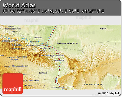 Physical 3D Map of the Area around 35° 52' 19" N, 61° 16' 29" E