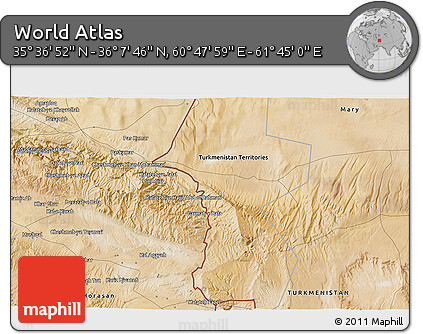 Satellite 3D Map of the Area around 35° 52' 19" N, 61° 16' 29" E