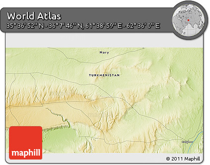 Physical 3D Map of the Area around 35° 52' 19" N, 62° 7' 30" E