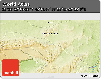 Physical 3D Map of the Area around 35° 52' 19" N, 62° 7' 30" E