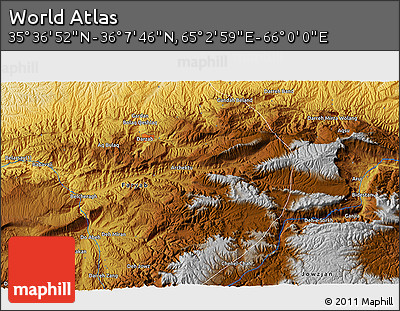 Physical 3D Map of the Area around 35° 52' 19" N, 65° 31' 30" E