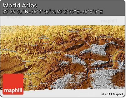 Physical 3D Map of the Area around 35° 52' 19" N, 65° 31' 30" E