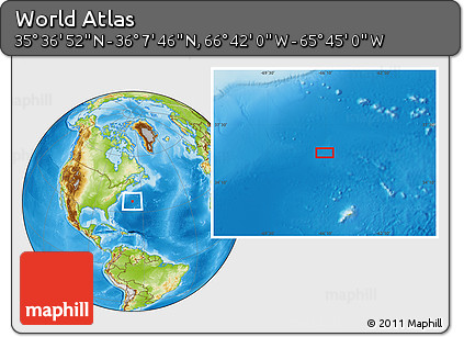 Physical Location Map of the Area around 35° 52' 19" N, 66° 13' 29" W