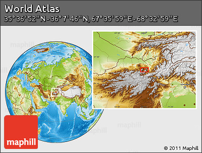 Physical Location Map of the Area around 35° 52' 19" N, 68° 4' 29" E