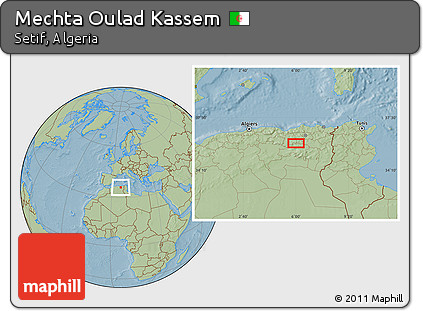 Savanna Style Location Map of Mechta Oulad Kassem, hill shading