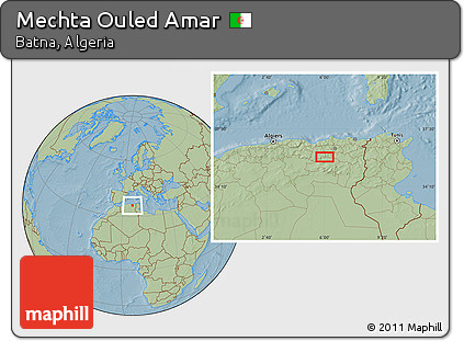 Savanna Style Location Map of Mechta Ouled Amar, hill shading