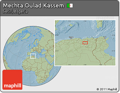 Savanna Style Location Map of Mechta Oulad Kassem, hill shading