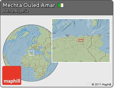 Savanna Style Location Map of Mechta Ouled Amar, hill shading
