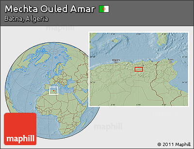 Savanna Style Location Map of Mechta Ouled Amar, hill shading