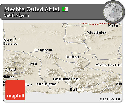 Shaded Relief Panoramic Map of Mechta Ouled Ahlal