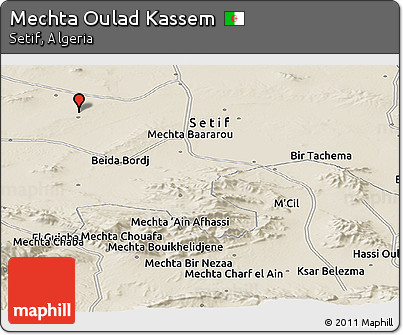 Shaded Relief Panoramic Map of Mechta Oulad Kassem