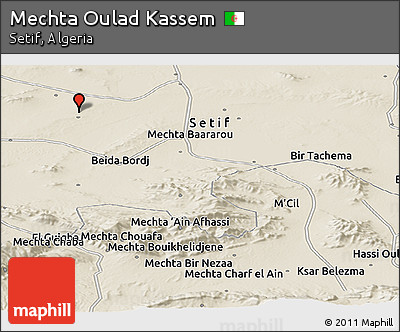 Shaded Relief Panoramic Map of Mechta Oulad Kassem