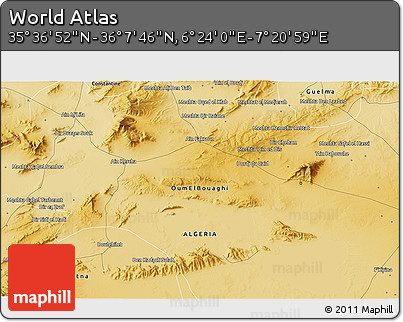 Physical 3D Map of the Area around 35° 52' 19" N, 6° 52' 30" E