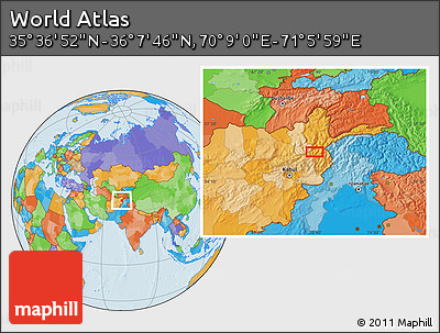 Political Location Map of the Area around 35° 52' 19" N, 70° 37' 30" E