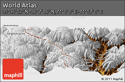 Physical Panoramic Map of the Area around 35° 52' 19" N, 71° 28' 29" E