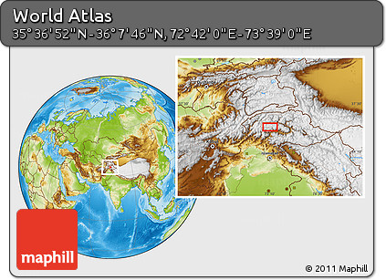 Physical Location Map of the Area around 35° 52' 19" N, 73° 10' 30" E