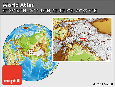 Physical Location Map of the Area around 35° 52' 19" N, 73° 10' 30" E