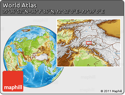 Physical Location Map of the Area around 35° 52' 19" N, 73° 10' 30" E
