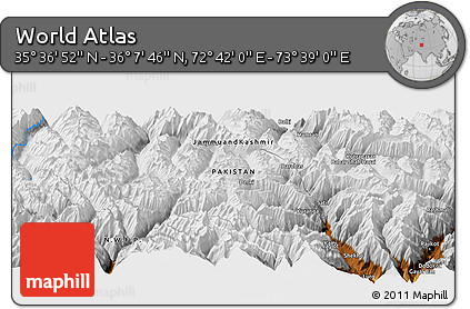 Physical Panoramic Map of the Area around 35° 52' 19" N, 73° 10' 30" E