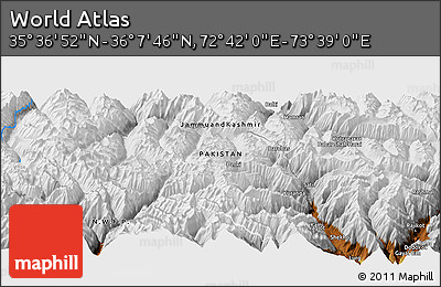 Physical Panoramic Map of the Area around 35° 52' 19" N, 73° 10' 30" E