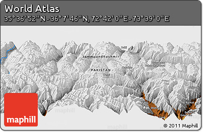 Physical Panoramic Map of the Area around 35° 52' 19" N, 73° 10' 30" E