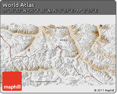 Satellite 3D Map of the Area around 35° 52' 19" N, 76° 34' 29" E