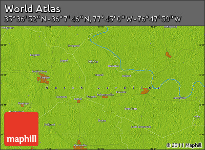 Physical Map of the Area around 35° 52' 19" N, 77° 16' 30" W