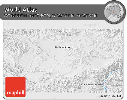 Physical 3D Map of the Area around 35° 52' 19" N, 78° 16' 30" E