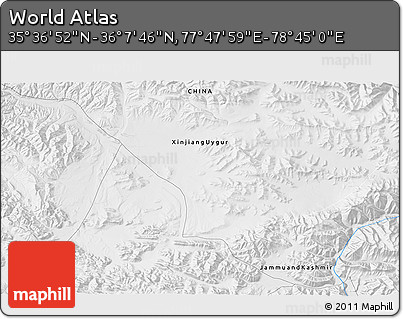 Physical 3D Map of the Area around 35° 52' 19" N, 78° 16' 30" E