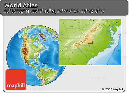Physical Location Map of the Area around 35° 52' 19" N, 80° 40' 30" W