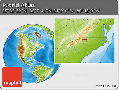 Physical Location Map of the Area around 35° 52' 19" N, 80° 40' 30" W