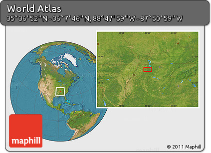 Satellite Location Map of the Area around 35° 52' 19" N, 88° 19' 29" W