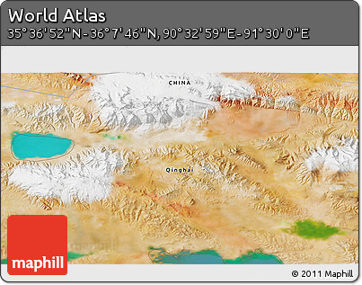 Satellite 3D Map of the Area around 35° 52' 19" N, 91° 1' 30" E