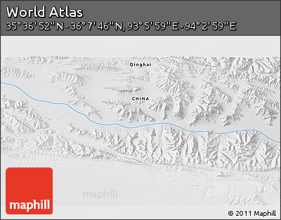 Physical 3D Map of the Area around 35° 52' 19" N, 93° 34' 29" E