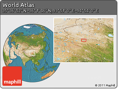 Satellite Location Map of the Area around 35° 52' 19" N, 94° 25' 30" E