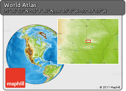 Physical Location Map of the Area around 35° 52' 19" N, 94° 16' 30" W