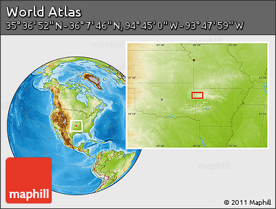 Physical Location Map of the Area around 35° 52' 19" N, 94° 16' 30" W