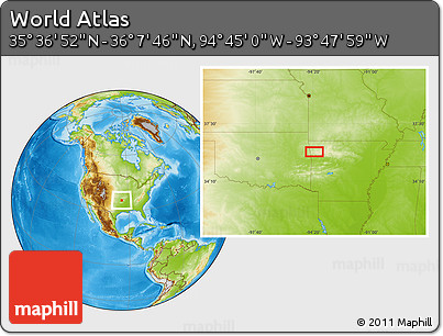 Physical Location Map of the Area around 35° 52' 19" N, 94° 16' 30" W