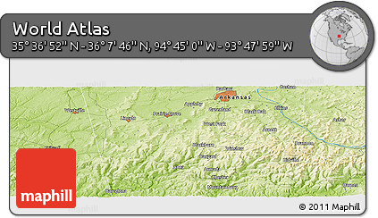 Physical Panoramic Map of the Area around 35° 52' 19" N, 94° 16' 30" W