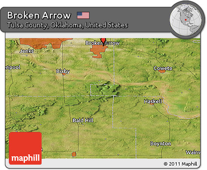 Satellite Panoramic Map of Broken Arrow