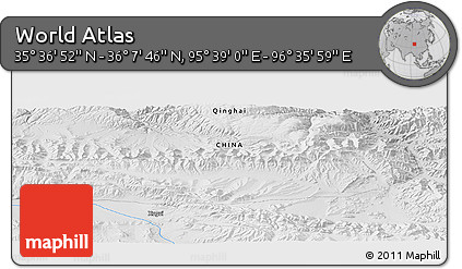 Physical Panoramic Map of the Area around 35° 52' 19" N, 96° 7' 30" E
