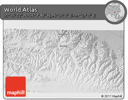 Physical 3D Map of the Area around 35° 52' 19" N, 96° 58' 29" E