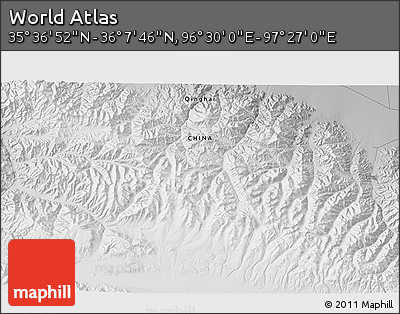 Physical 3D Map of the Area around 35° 52' 19" N, 96° 58' 29" E