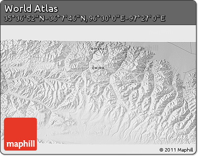 Physical 3D Map of the Area around 35° 52' 19" N, 96° 58' 29" E