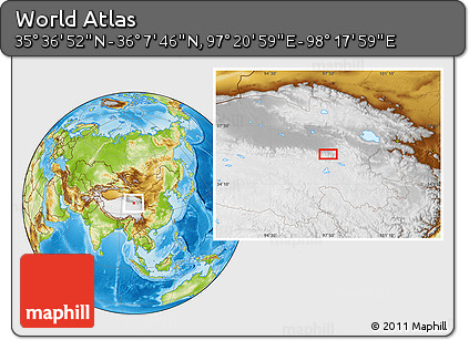 Physical Location Map of the Area around 35° 52' 19" N, 97° 49' 29" E