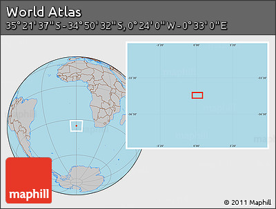 Gray Location Map of the Area around 35° 6' 5" S, 0° 4' 30" E