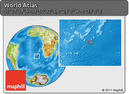 Physical Location Map of the Area around 35° 6' 5" S, 0° 4' 30" E