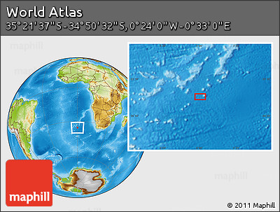 Physical Location Map of the Area around 35° 6' 5" S, 0° 4' 30" E