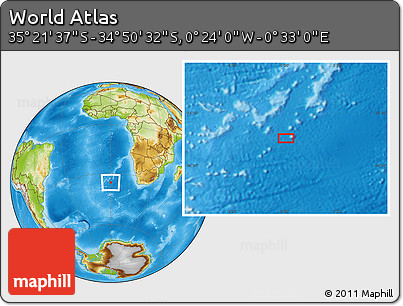 Physical Location Map of the Area around 35° 6' 5" S, 0° 4' 30" E